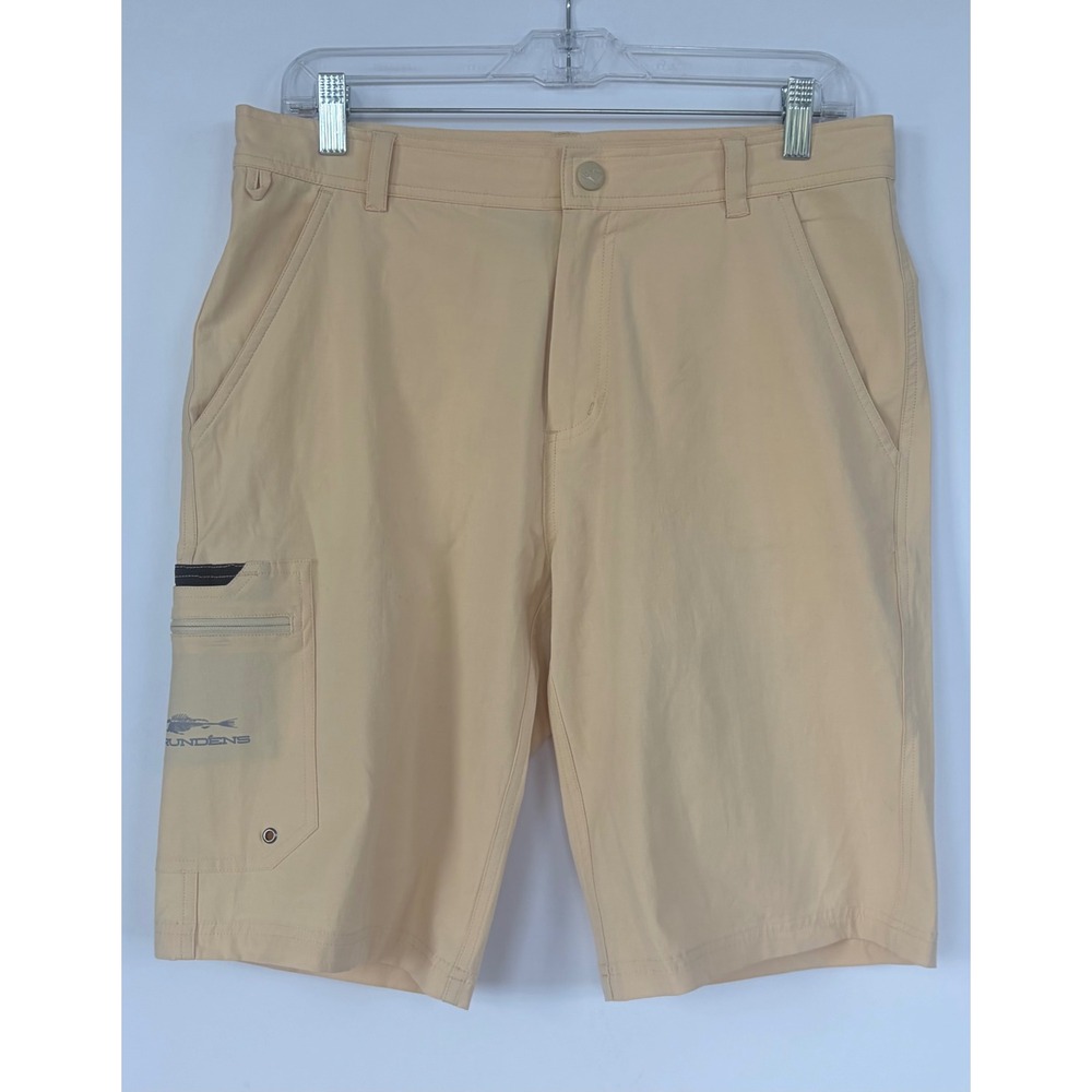 Grundens Mens Fishing Shorts Tan Khaki Stretch Cargo Utility Size 32 RN 119496
